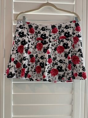 IBKUL White Skirt with Pink Roses & Black Floral Print